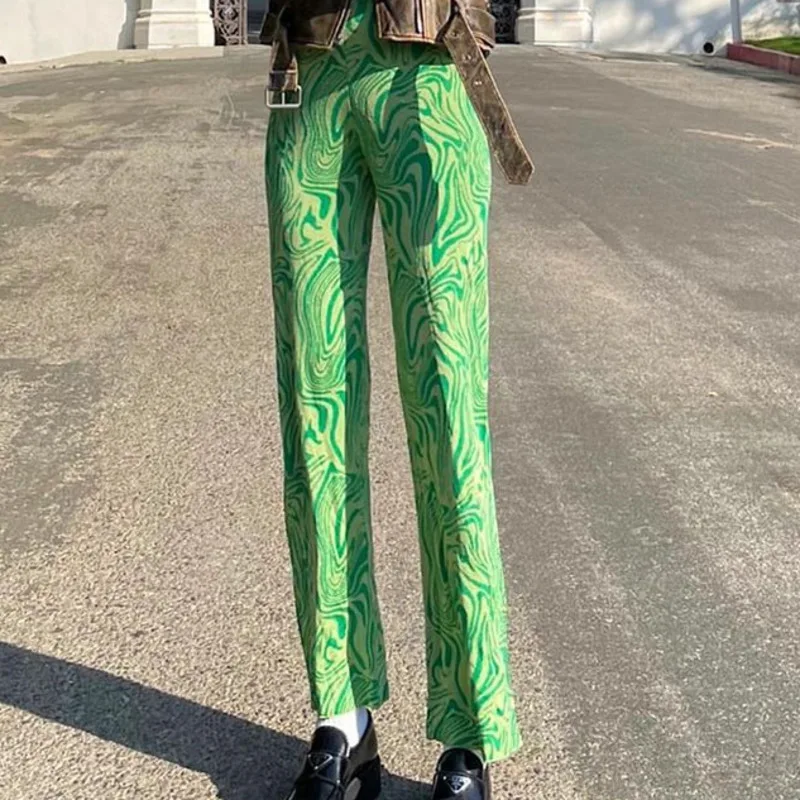 YICIYA Casual Printed Green Vintage Pants Women Elegant High Waist Trousers Ladies Straight Skinny Joggers Y2K Streetwear 2021