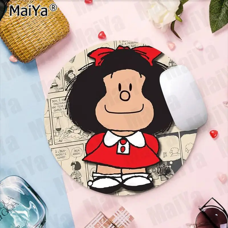 maiya arrivals top quality mafalda girl gamer play mats round gaming mousepad anti slip laptop pc mice pad mat gaming mousepad free global shipping