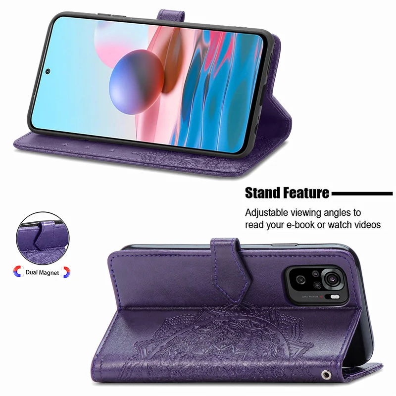 Wallet Case For Xiaomi Redmi Note 10 Cover Bag Floral Filp TPU Leather Cover For Redmi Note 10 Cover For Redmi Note 10 Case Book