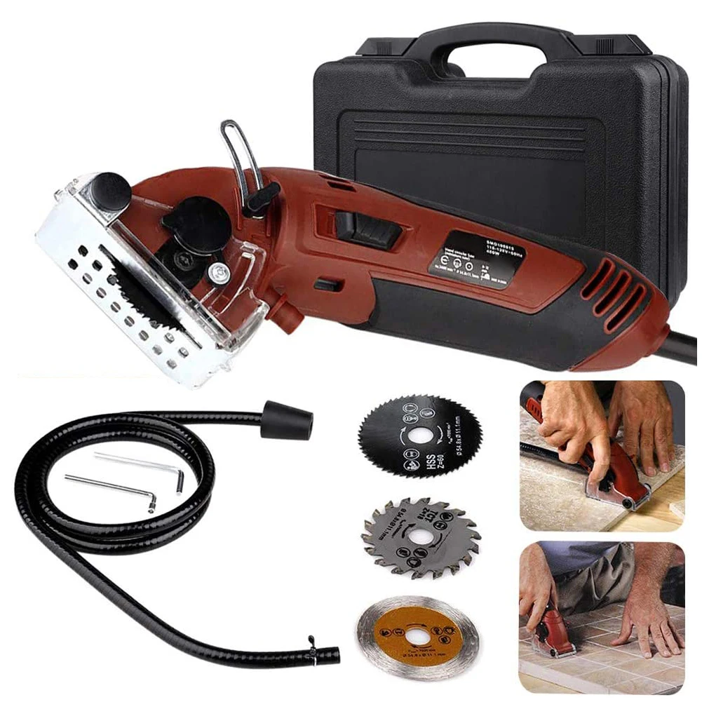 

Electric Mini Circular Saw Handy Tool, 3pcs Blades, Parallel Guide Attachment Tools for Wood Saw Metal Saw PVC Tube Saw Set