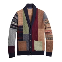 men autumn winter long sleeve buttons cardigan ethnic patchwork coat sweater
