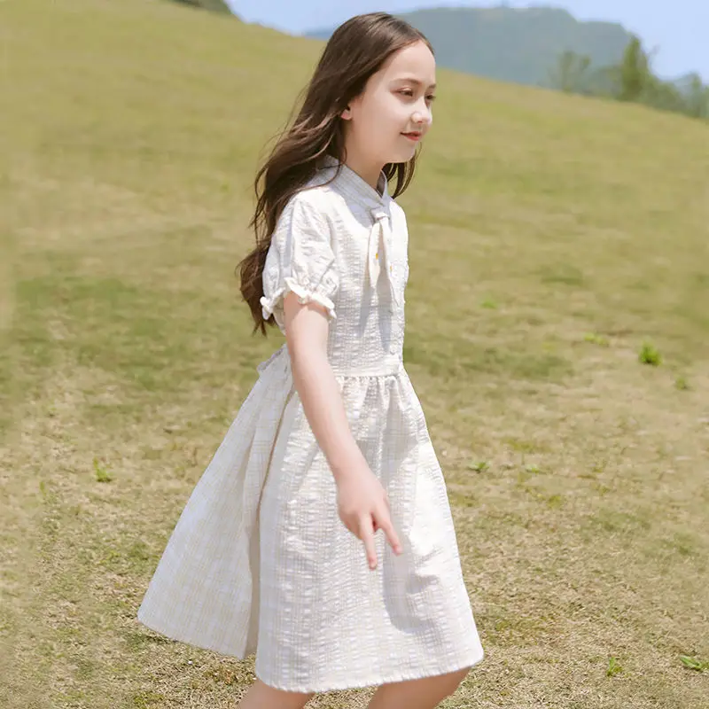 

2020 Summer Vintage Kids Baby Girls Dress Fashion Kids Loose Casual Plaid Dresses For Girls New Short Sleeve Princess Dress W239