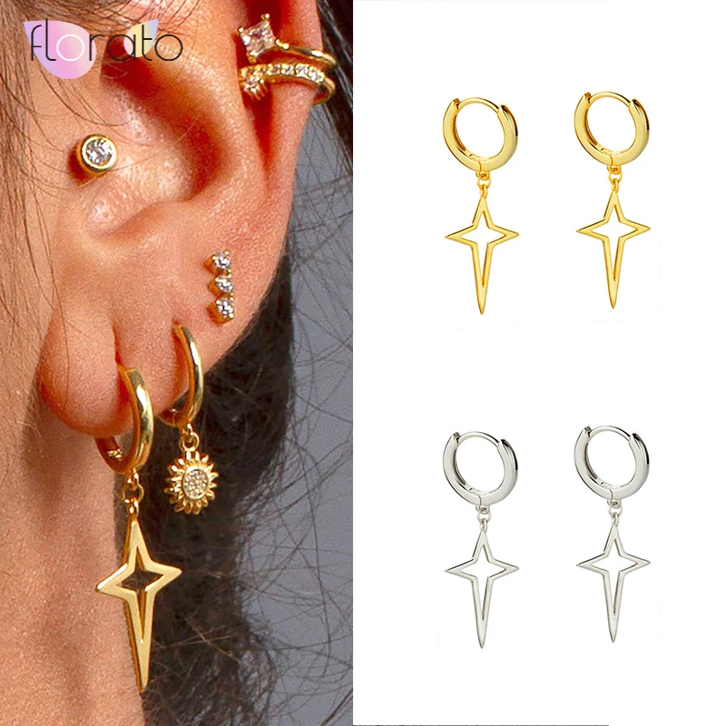 Серьга в стиле минимализм 925 пробы серебряные серьги кольца с крестиком для Для