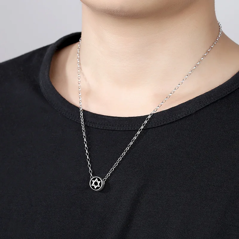 

S925 Sterling Silver Six-pointed Star Men Necklace Personality Trendy Men's Jewelry Fashion Korean Pendant Accessories