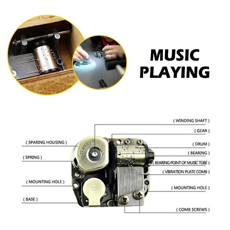 Нежная резная Маленькая деревянная музыкальная шкатулка в винтажном стиле