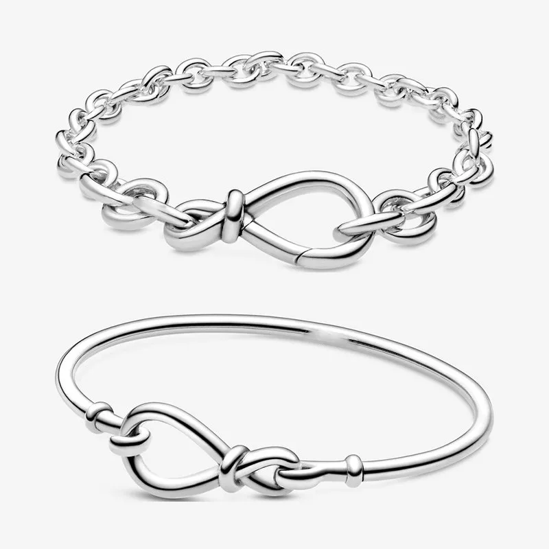 

Authentic S925 Sterling Silver Glittering Eternal Symbol Flower Knot Bracelet Women's Diy Jewelry Original Charm
