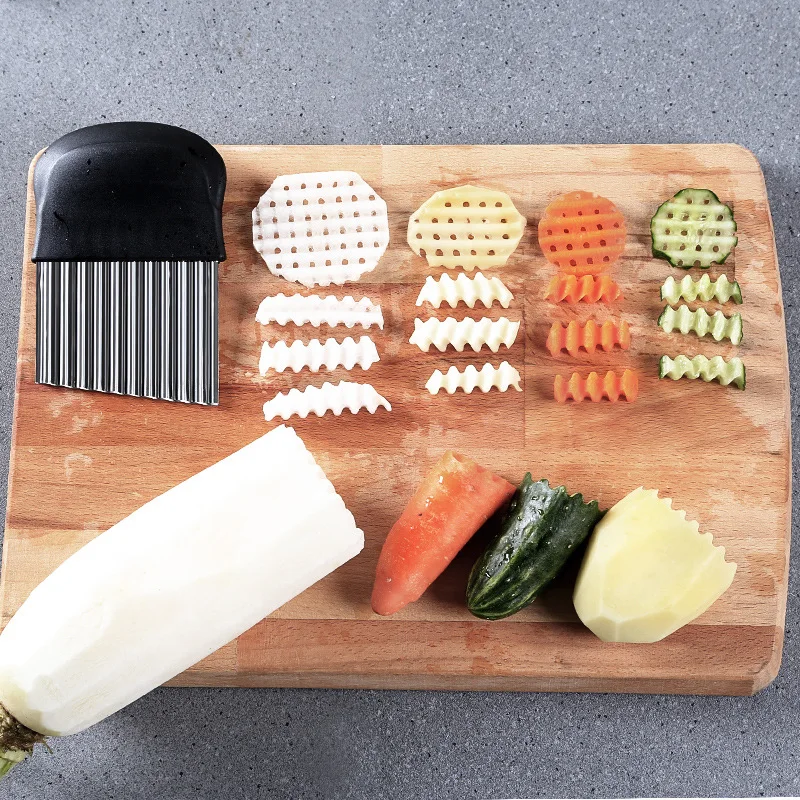 

Fruit vegetable cutter Potato grid slicer French fries cutter Cucumber carrot slices Stainless steel wave slices Kitchen tools