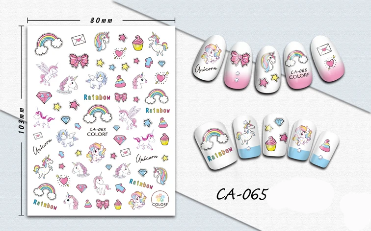 

3D Stickers for Nails Unicorn Rainbow Cactus Design Nails Art Decoration Manicure Sticker Decals Slider Nail Foil Accessories