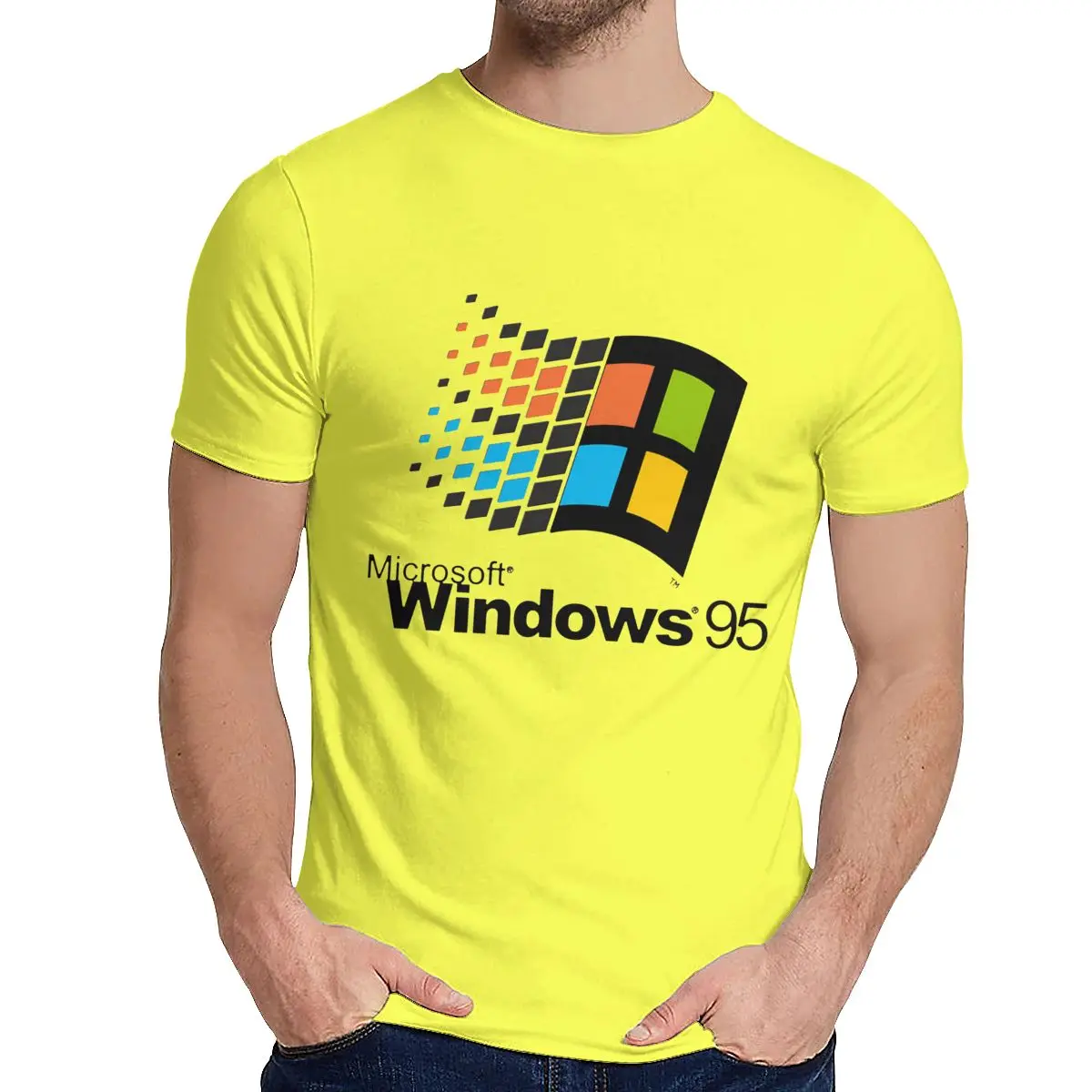 Винтаж Windows 95 Vaporwave футболка для мужчин лето прохладный человек хлопок короткий рукав круглый воротник - Цвет: Цвет: желтый