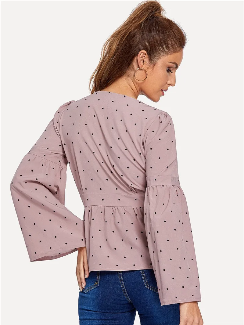 

2019 summer explosion models corset knots with flared sleeves women's white wave point tops