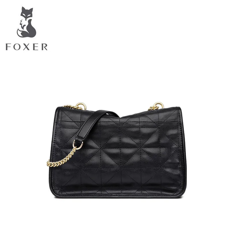 Новинка 2020 женская сумка FOXER из мягкой натуральной кожи на цепочке модная кожаная