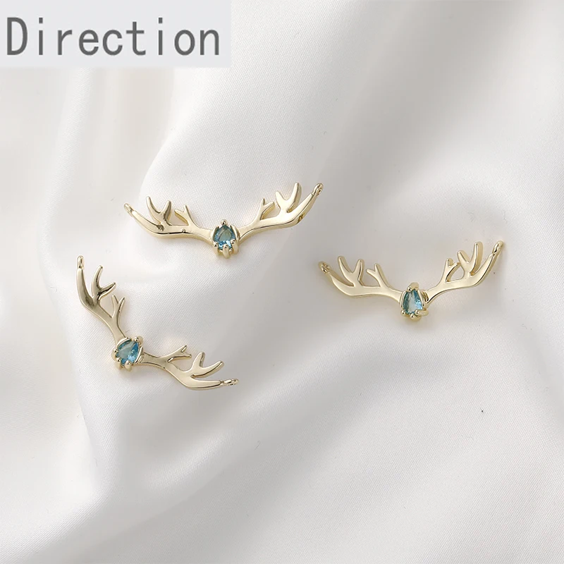 

Color 14k gold high-quality antler pendant lake blue zircon set handmade diy necklace bracelet accessories