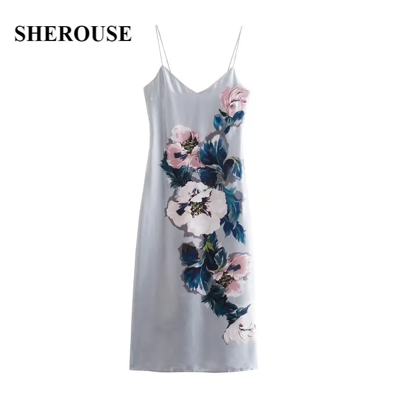 

Женское винтажное платье с цветочным принтом SHEROUSE, длинное платье миди с v-образным вырезом и пуговицами сзади