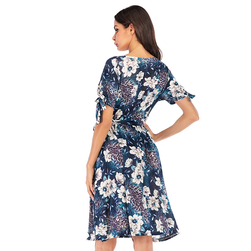 

Women's V Neck Floral Print Chiffon A Line Dress Summer Belt Swing Fashion Casual Holiday Dresses