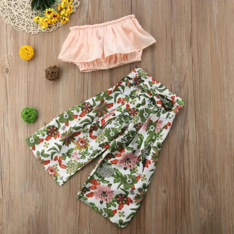 Комплект одежды для девочек из топа без бретелек с открытыми плечами и широких