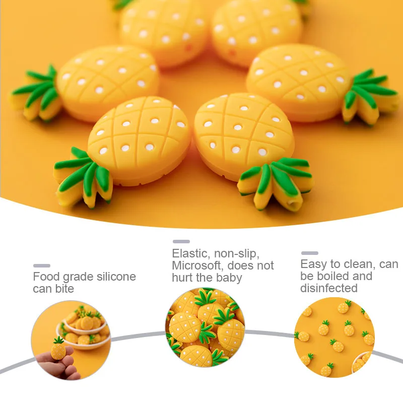 

Baby Silicone Teether Cartoon Pineapple Beads Diy Pacifier Chain Accessory Food Grade Silicone Bpa-Free Non-Toxic Baby Products