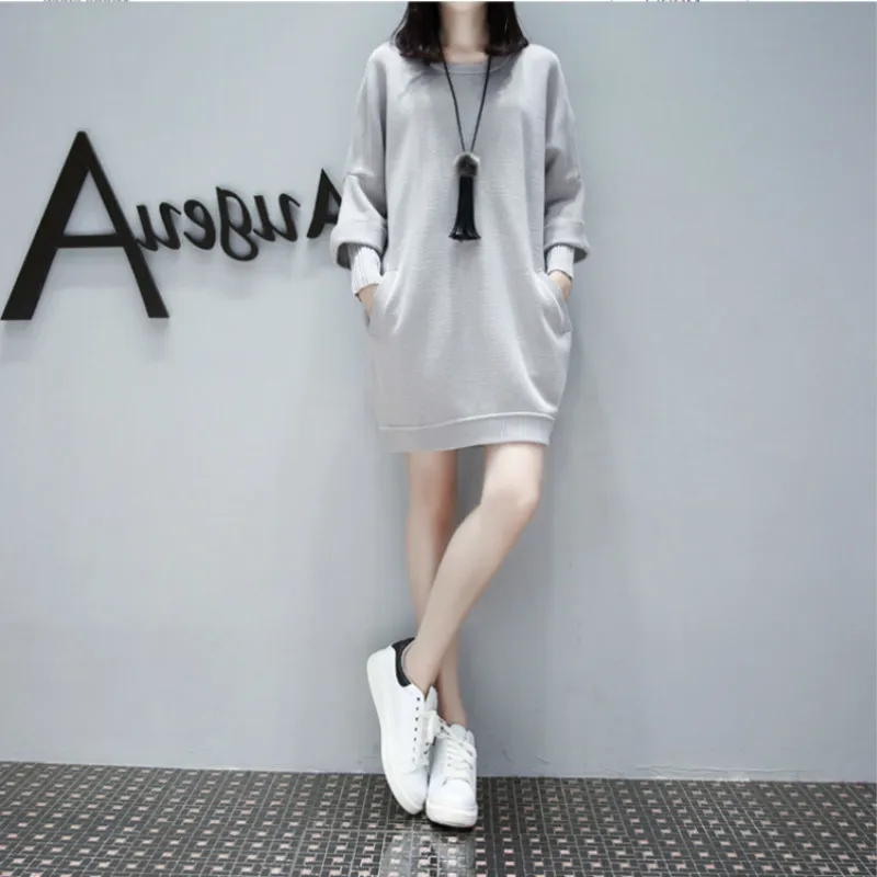 Женское платье свитер средней длины повседневное Свободное с длинным рукавом