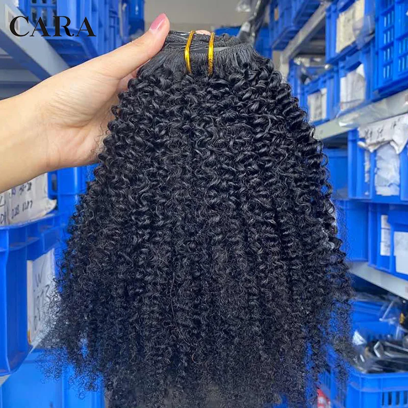 4B 4C Afro Kinky Curly Hair Clip In Human Hair Extensions 7 Pcs 100% Brazilian Human Hair Natural Color Clip Ins Remy Hair CARA