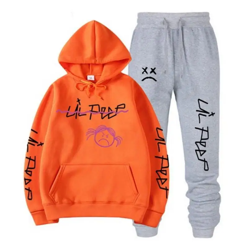 RIP Lil Peep Hoodie Sweatshirt Sets Men/Women Winter Warm Fleece Hoodies Sweatshirts+Sweatpants Suits Hip Hop Pullover Hooded images - 6