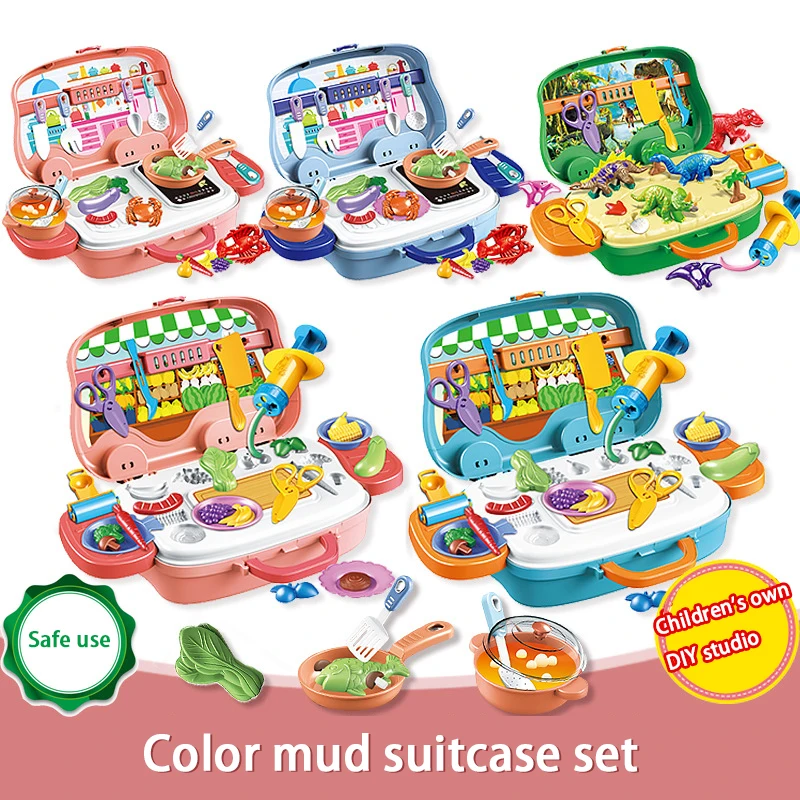 

Children's Educational Simulation Fruit And Vegetable Kitchen Toy Play House Portable Tool Box Color Mud Set Kitchen Toy