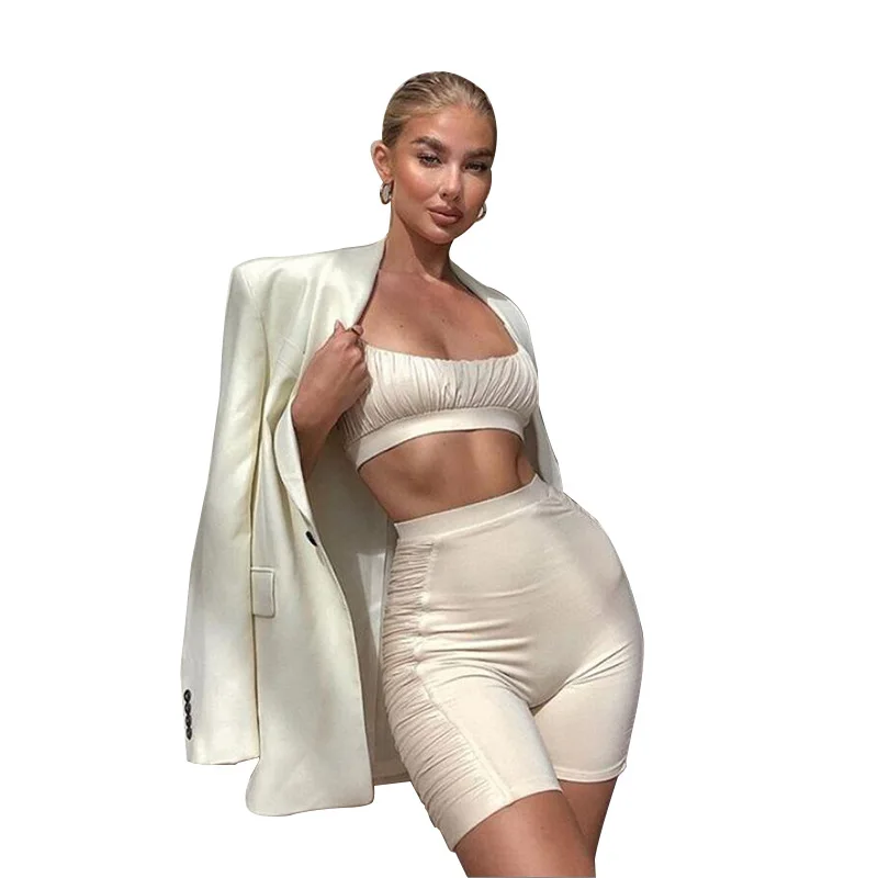 

K9635 Cross-Border AliExpress Popular Sling Pleated Casual Shorts Suit Sexy Tight Two-Piece Women