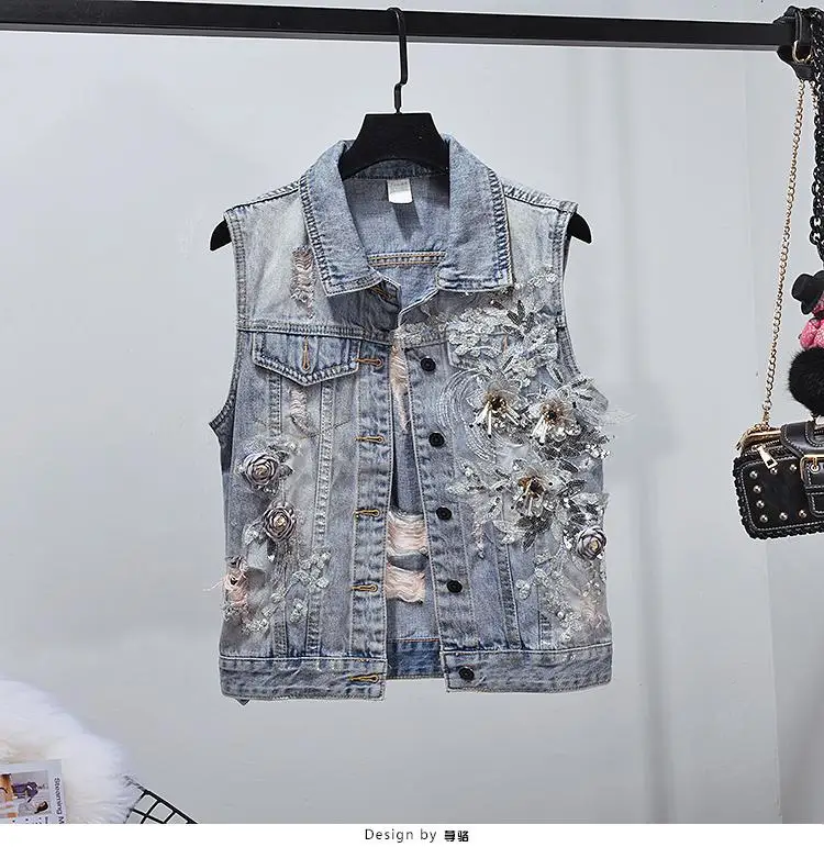 Новый женский джинсовый костюм Denimsuit с вышитыми жемчужинами женские джинсы