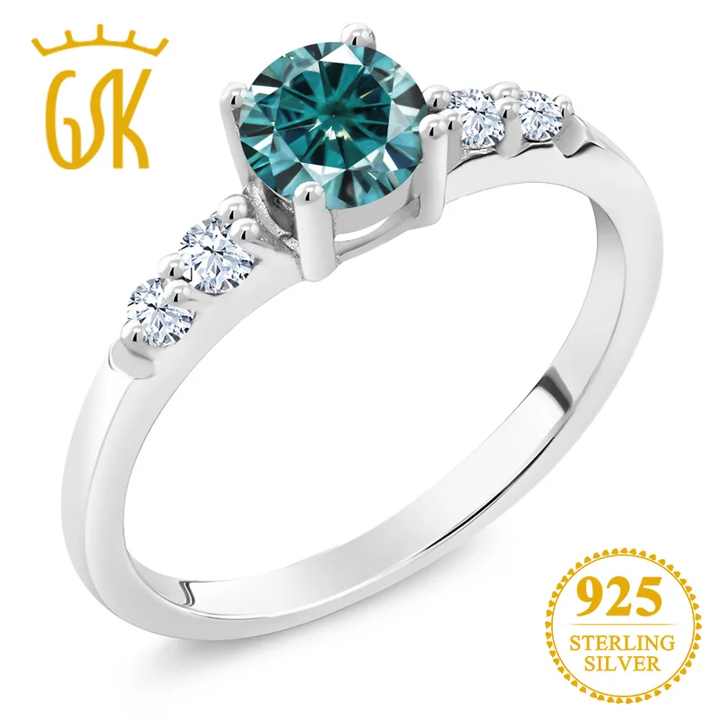 Кольцо GEMSTONEKING серебро 925 пробы голубое Moissanite сапфировое белое 0.50ct роса для женщин