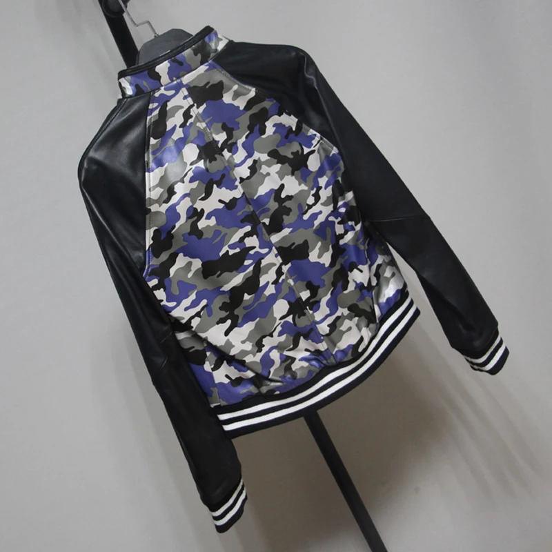 Куртка-бомбер женская из овечьей кожи с камуфляжным принтом | Женская одежда