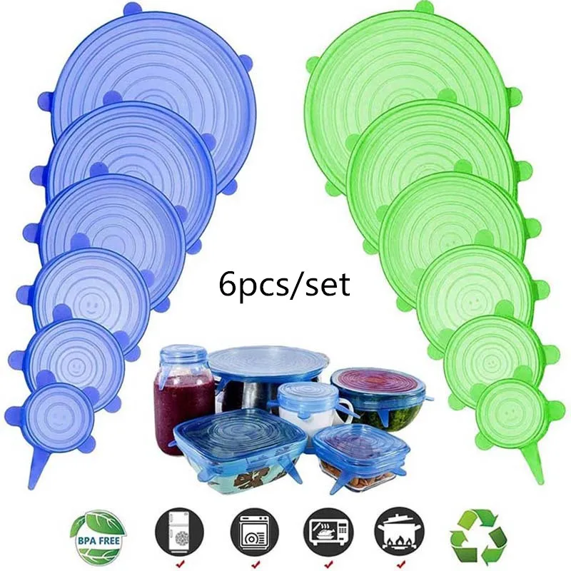 

6Pcs/set Kitchen Gadgets Kitchen Accessories Reusable Silicon Stretch Lid Universal Lid Silicone Food Wrap Bowl Lid Kitchen Tool