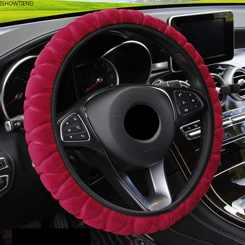 

Universally 37-39cm Steering Wheel Covers Soft Warm Plush Winter Parts Elastic Handle Covers Without Inner Ring Cars Accessories