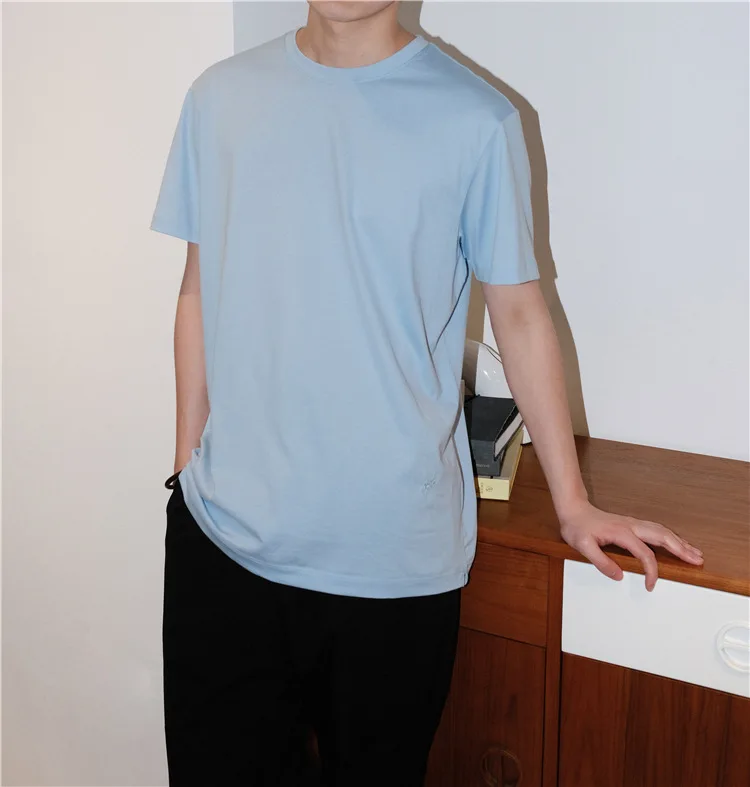 

80 double mercerized long staple cotton ice muscle embroidery loose collar short sleeve T-shirt for men