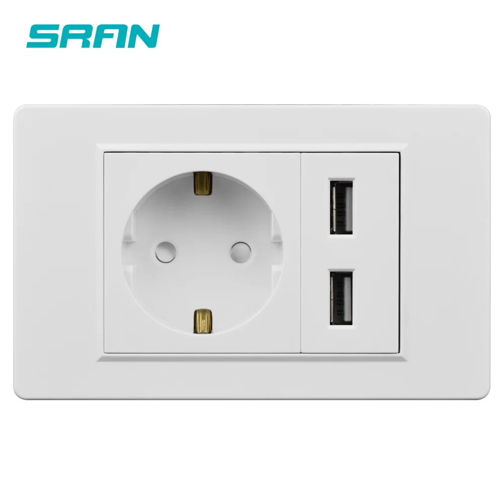 Розетка настенная SRAN 2 клавиши usb 118 А 220 х72 мм в 16 А|Электрические розетки| |