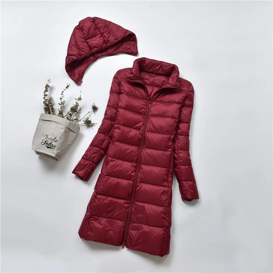 

Winter Women's Long Coat Down Females Hooded Parka with Hat 2020 90% White Duck Down Coat Autumn Women Ultra Light Down Jackets