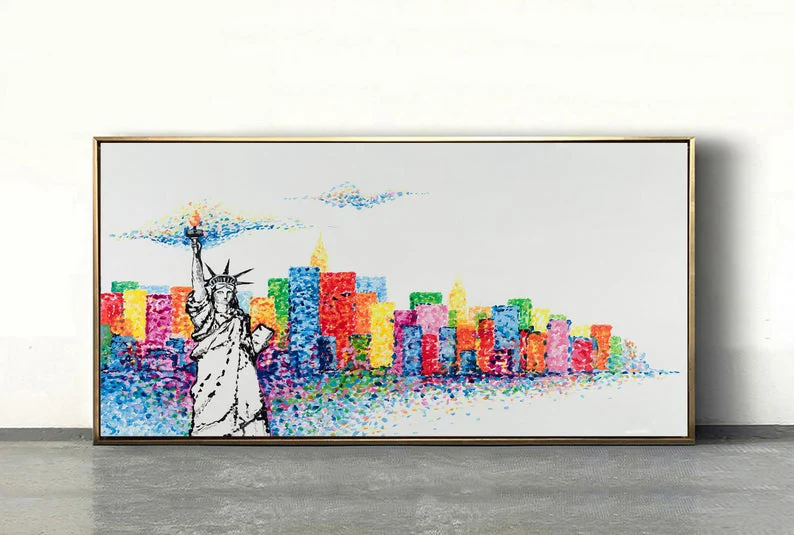 

New York Skyline Painting Abstract Canvas Painting Oil Painting Large Original Art Wall Art Dine Room Wall Art Hand Painted
