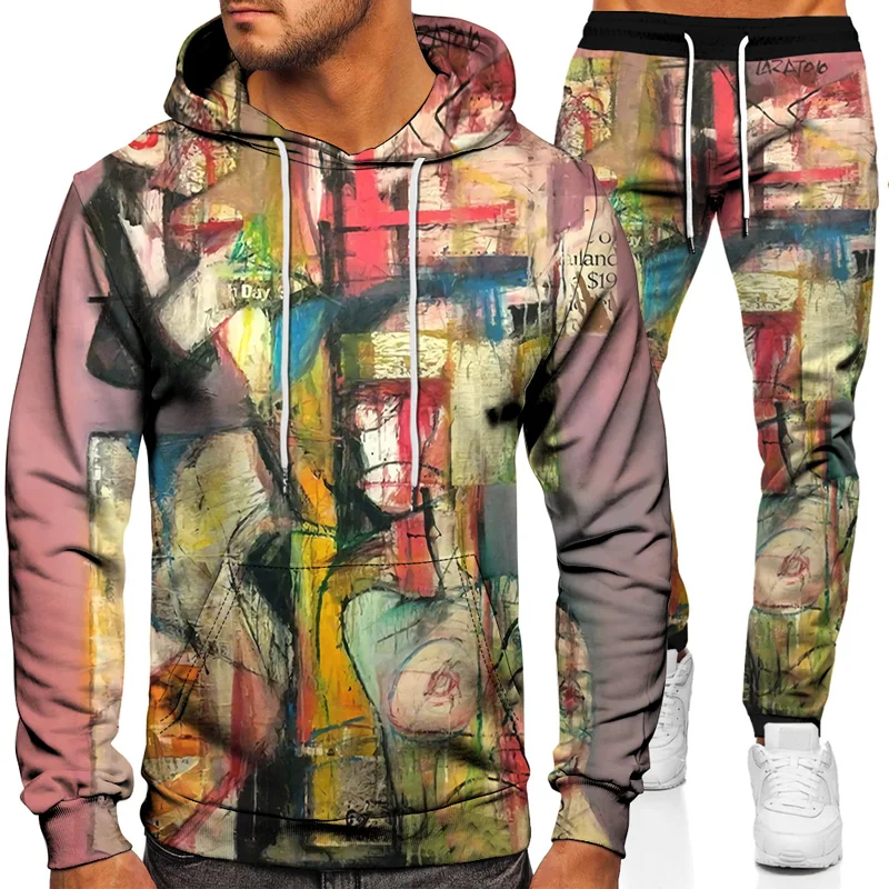 

Hand-Painted Color Lead Painting Tracksuits Sets Men Women Cartoon Casual 3d Sweatshirts With Sweatpant Hip Hop Hoodie Suit