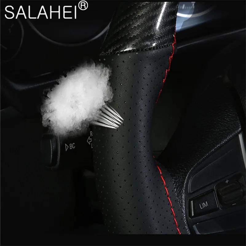 

Crystal Carbon Fiber Leather Fashion Sport Hand-stitched Steering Wheel Cover Non-slip Wear-resistant Car Handle Cover Styling
