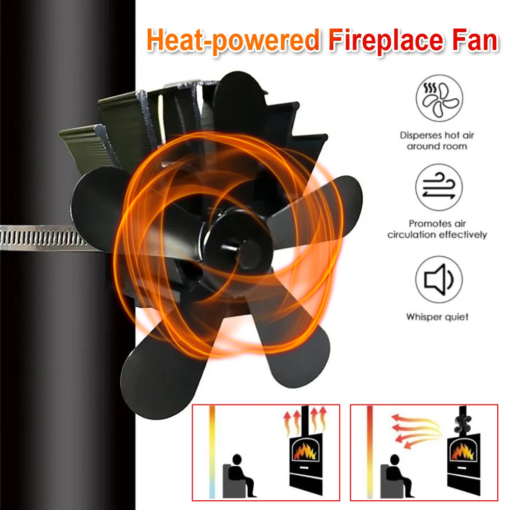 

5-Blade Heat Powered Stove Fan Silent Operation Eco-Friendly Fireplace Fan Fuel Efficient Top Fan for Chimney Wood Log Burner