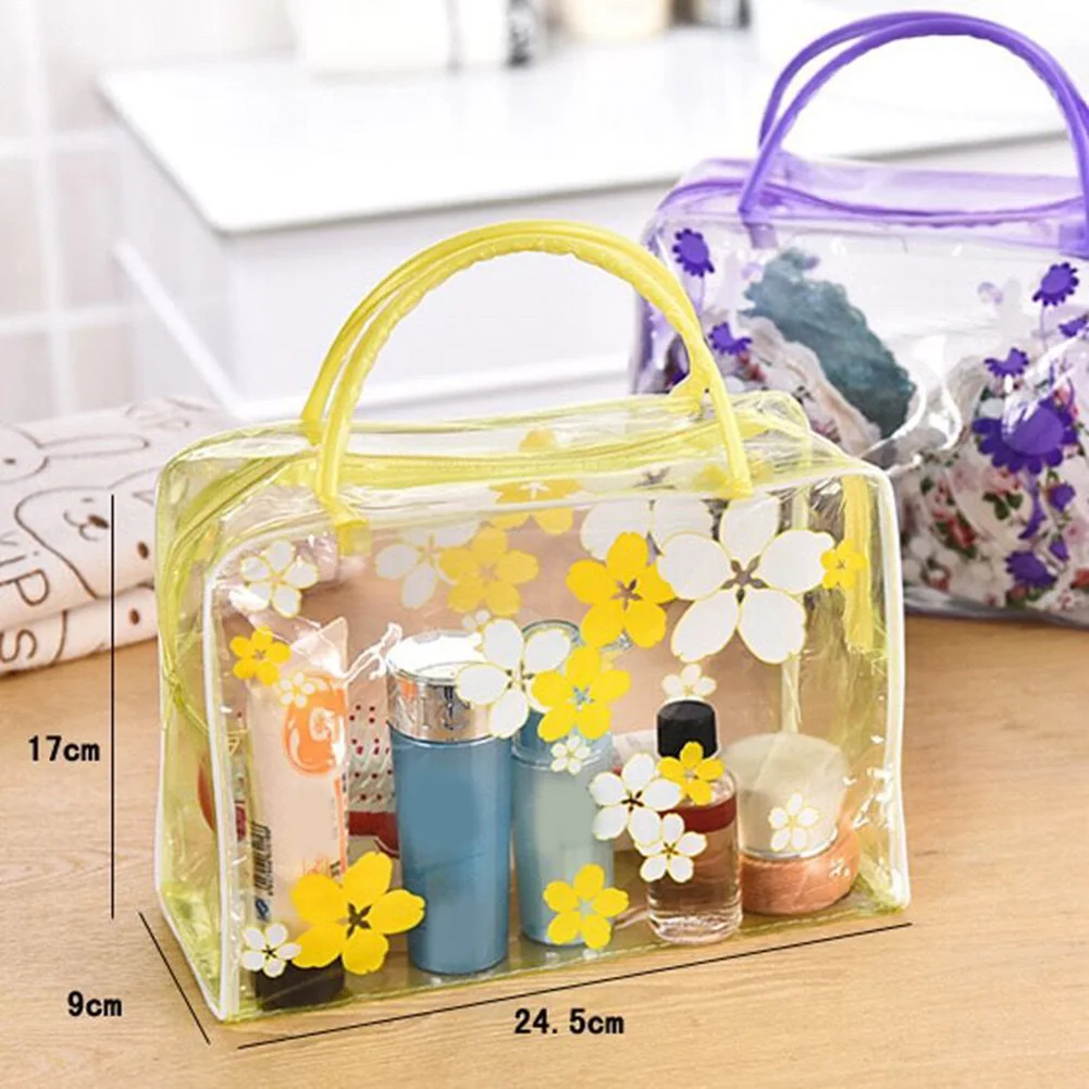 

Outdoor Travel Storage Floral Transparent Waterproof Wash Bath Cosmetic Bag PVC Beauty Zipper Makeup Case Beach Bag Tote