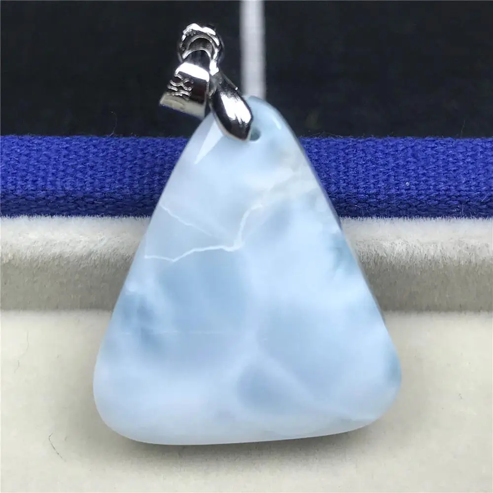 Natural Blue Larimar Pendant For Women 24x21x9mm Triangle Beads Dominica Crystal Clear Gemstone Fashion Jewelry AAAAA | Украшения и