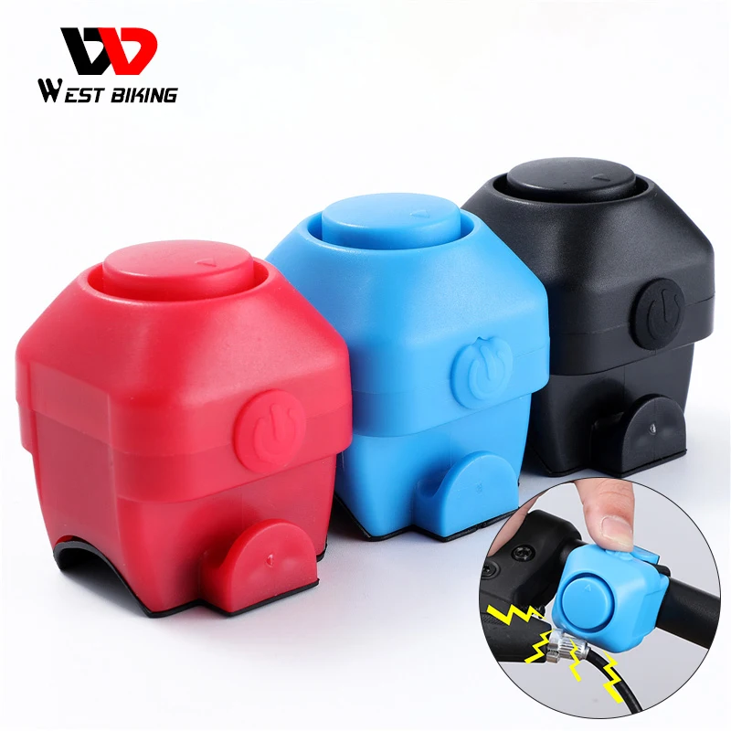 

WEST BIKING Electric Bike Bell 130dB Horn Rainproof MTB Road Bicycle Handlebar Ring Silica Gel Shell Bell Cycling Accessories