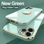 Новый зеленый чехол для iPhone 13Pro 13 Pro Max 12Pro 11 Pro Max 11 mini, квадратный силиконовый чехол с кольцом-держателем и подставкой