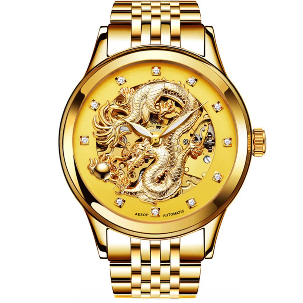 AESOP наручные часы мужские скелетоны автоматические механические золотые