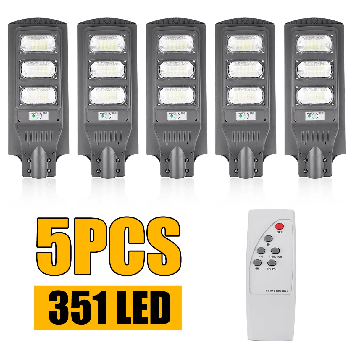 

5pcs set AUGIENB 360W 351 LED Solar Street Light Outdoor Super Bright Radar PIR Motion Sensor Security Lamp for Garden Road Yard