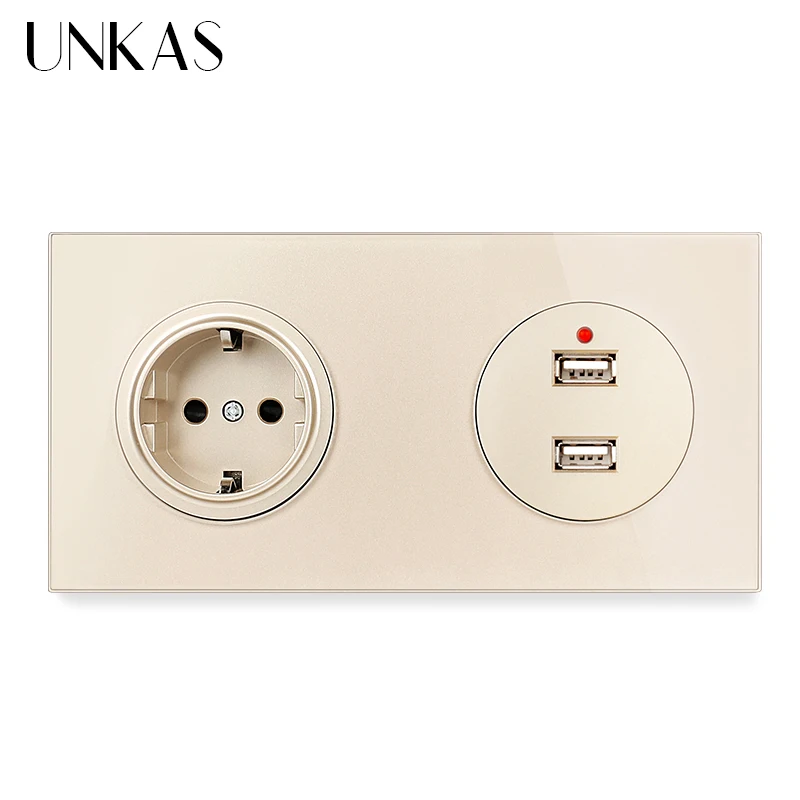 UNKAS 16 А настенная розетка стандарта ЕС + двойной USB-порт для зарядки 172 выход мм * 86