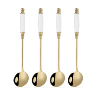 4 pcsset coffee spoons 304 stainless steel ceramic 15 cm handle gilded round spoon mixing spoon dessert spoon dropshiping