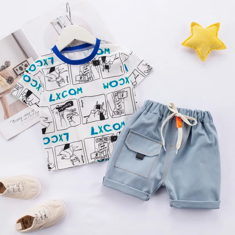 

Футболка с надписью и шорты, для мальчиков, лето, костюмы для мальчиков ясельного возраста