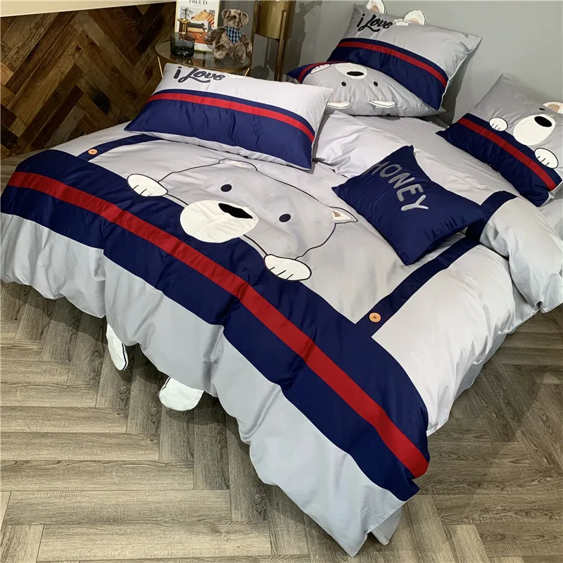 Комплект постельного белья с милым медведем размер King Queen постельное белье из