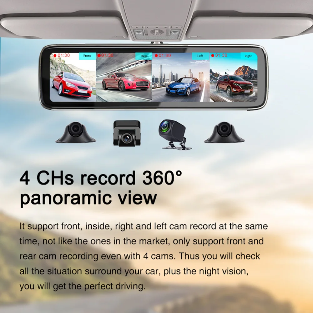 Автомобильный видеорегистратор 4 камеры 4G Android 9 0 GPS навигация HD 720P Wi Fi приложение