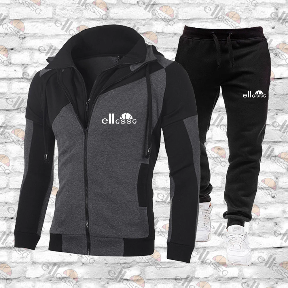 

2021 Hot Sale Men's Fall/Winter Hooded Sweatshirt Double Zip Jacket and Fitness Workout Tights Men's Branded Clothing Set