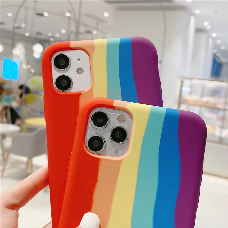

10pcs Rainbow Liquid Silicone Cover For Apple iPhone 12 Mini 11 Pro Max X XR XS MAX 6s 7 8 Plus SE2020 Soft Silicone Case